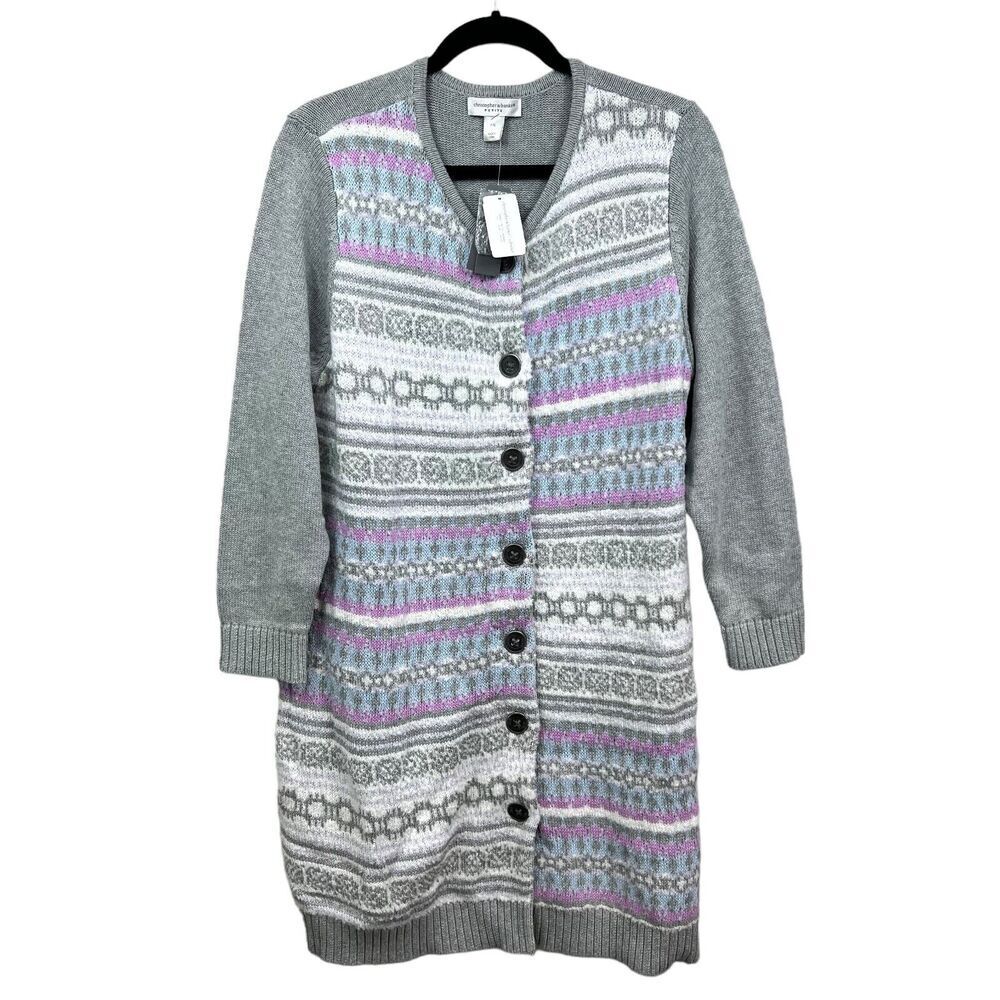 Christopher & Banks Petite Womens Long Cardigan Sweater Button Up Gray Sz PXL*